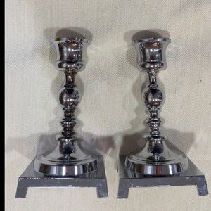 Chrome candle holders for classic taper candles . Silver Candle holders,